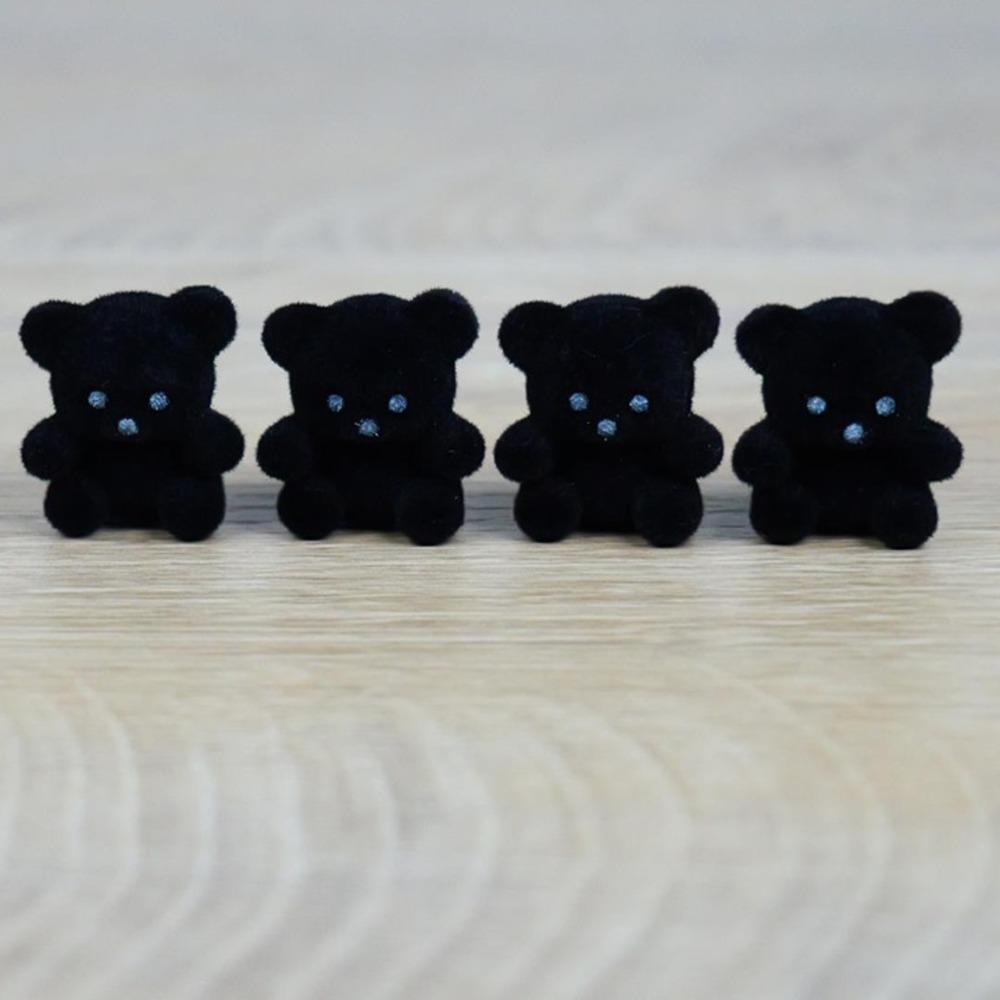 Miniature Flocked Black Teddy Bears - 1" Minis - Set of 4 - Halloween Crafts‎